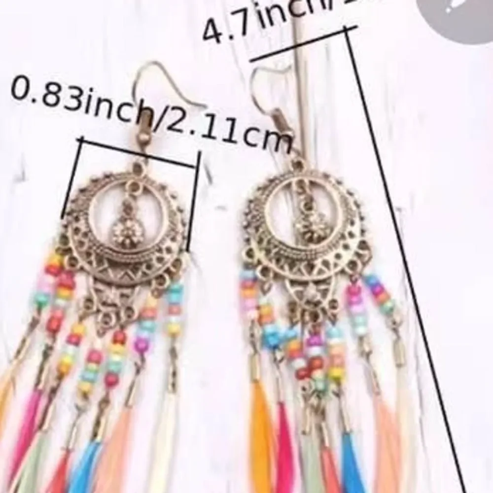 Boho Long Beads Tassel Dangle Drop Earrings Colorful Multicolored